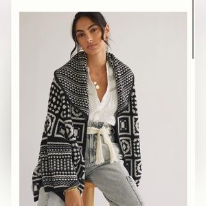 Anthropologie Maeve Square Patchwork Kimono, Black and White